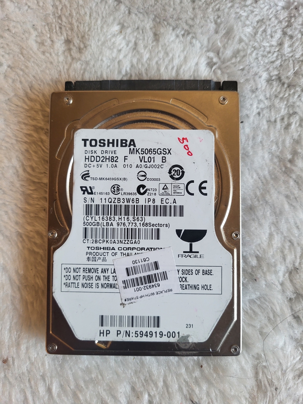 Toshiba Silver Internal Laptop Hard Drive with White Label